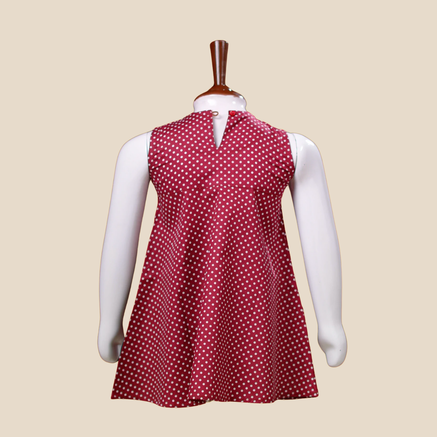 Polka Dot Sleeveless A-Line Dress for Girls – Maroon